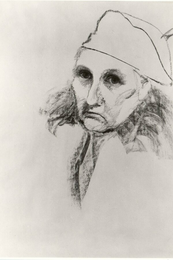 Vlasta Vostřebalová-Fischerová, Autoportrét, 1939, kresba uhlem